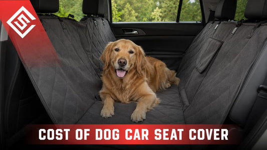 Golden retriever resting on black dog car seat cover in SUV, highlighting comfort, protection, and durability daily.