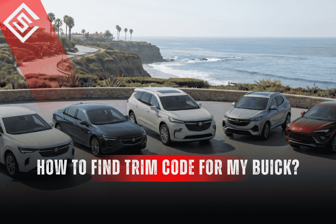 Buick cars parked by the coast with headline on finding trim codes for matching paint and interior color details.