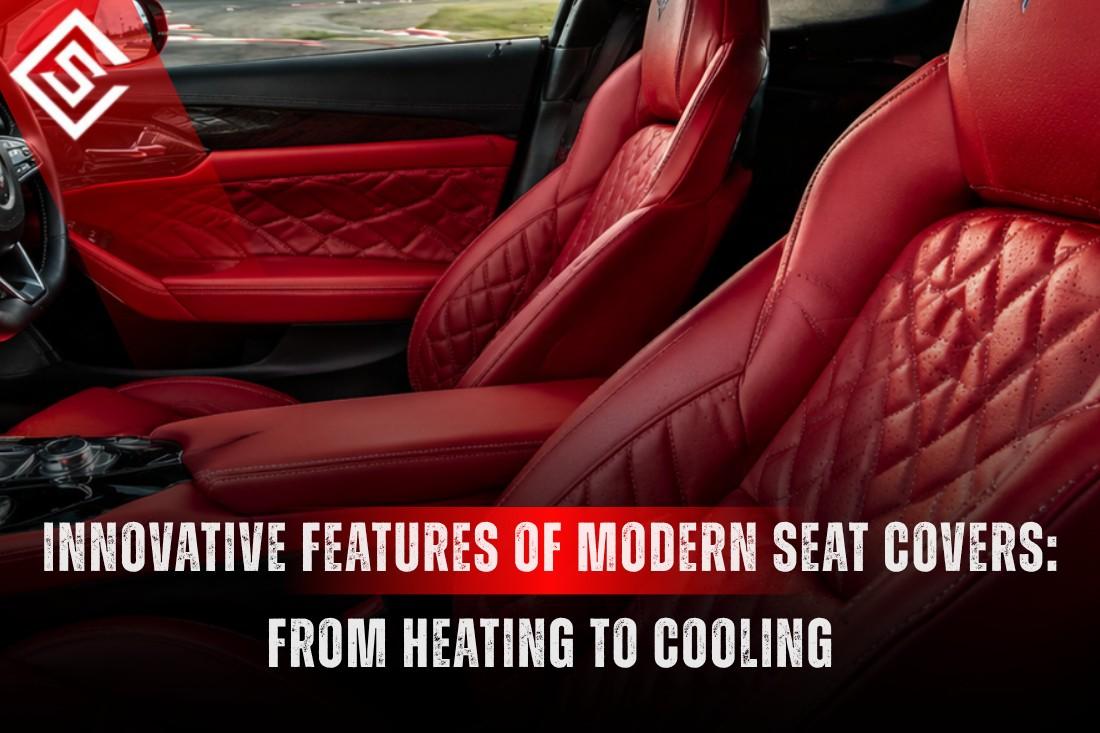 Luxury red seat covers with heating and cooling support, combining comfort, style, and year-round protection daily.