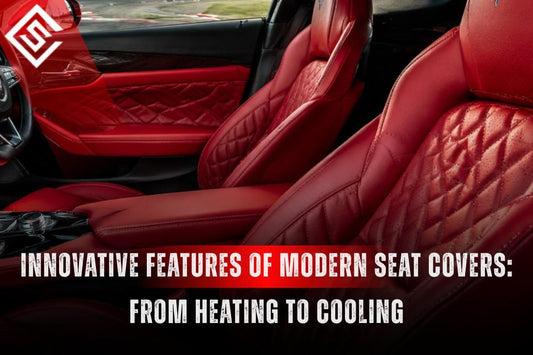 Luxury red seat covers with heating and cooling support, combining comfort, style, and year-round protection daily.
