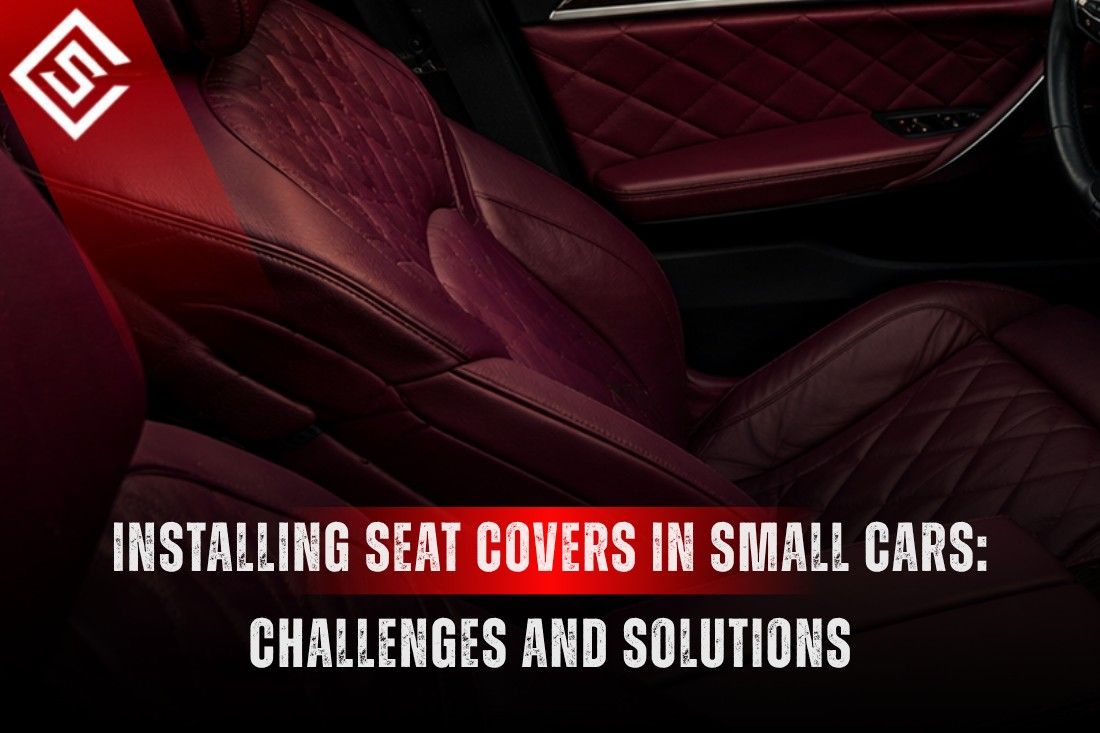 Red leather seat covers installed in a compact car interior, highlighting easy-fit solutions for small vehicles.