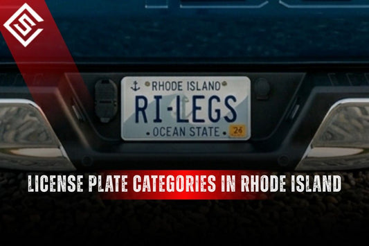 Rhode Island RI-LEGS vanity license plate on SUV highlighting custom, charity, and veteran plate options statewide.