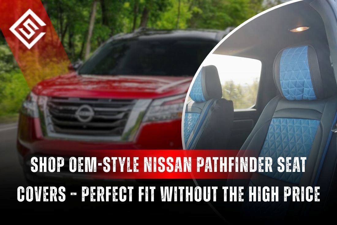 OEM style Nissan Pathfinder seat covers showing custom-fit interior upgrade with premium look, protection, factory design.