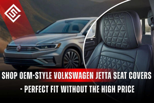 OEM style Volkswagen Jetta seat cover showing quilted leather interior fit with look and affordable upgrade protection.