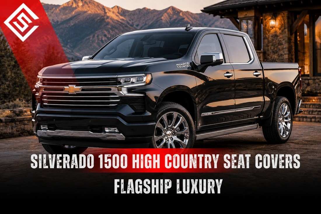 Black Chevrolet Silverado 1500 High Country showcasing custom seat covers for premium leather seat protection.