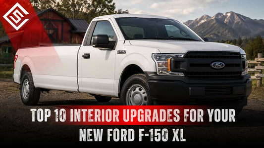 White Ford F-150 XL parked near mountains promoting top 10 interior upgrades for hardworking truck owners for daily use.