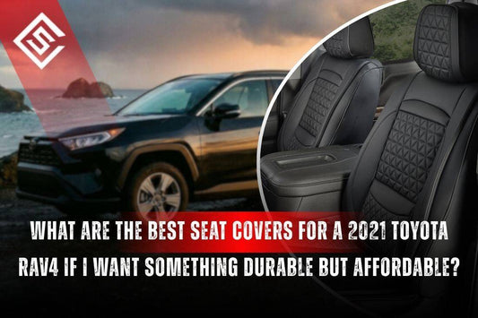 Black 2021 Toyota RAV4 with quilted eco leather seat covers highlighting durable and affordable interior protection.