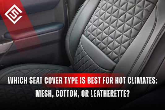 Perforated leatherette car seat highlighting best seat covers for hot climate: mesh, cotton, or leatherette comparison.