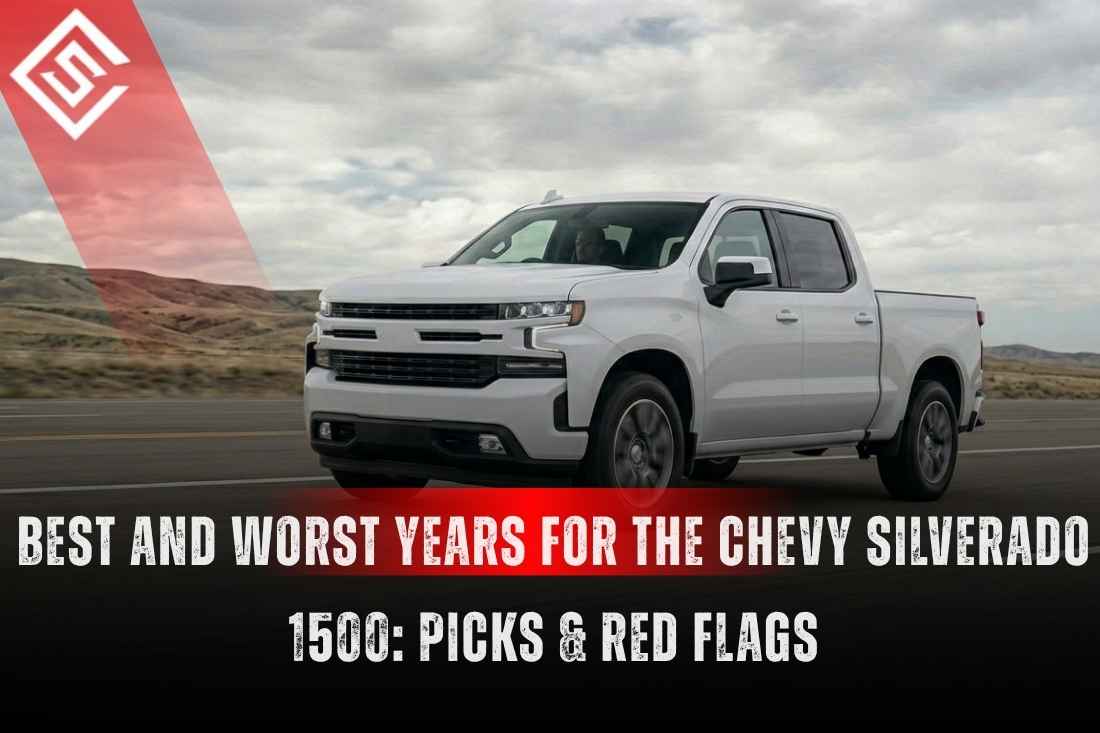 White Chevy Silverado 1500 pickup highlighting the best and worst model years, reliability risks, recalls, and buying tips.