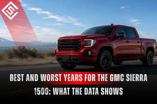 Red GMC Sierra 1500 truck featured in guide covering the best and worst model years, recalls, and reliability data.