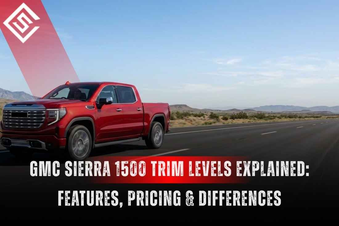 Red 2026 GMC Sierra 1500 parked outdoors, highlighting trim levels, pricing, features, and key model differences.