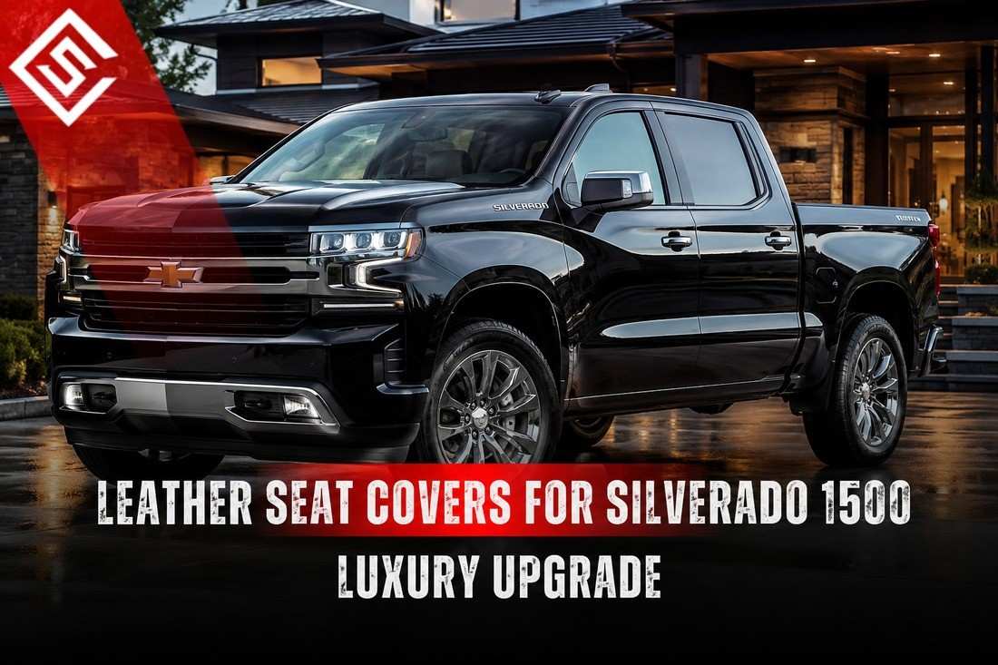 Black Chevrolet Silverado 1500 showcasing premium leather seat cover upgrade with custom-fit eco-leather interior protection.