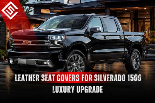 Black Chevrolet Silverado 1500 showcasing premium leather seat cover upgrade with custom-fit eco-leather interior protection.