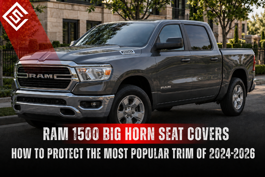 Gray Ram 1500 Big Horn pickup highlighted in guide to protecting 2024-2026 truck interiors with fitted seat covers.