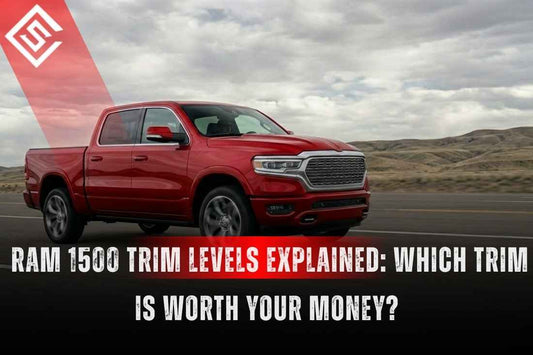 Red 2026 Ram 1500 pickup truck featured in a Ram 1500 Trim Levels guide comparing value, features, and trim options.