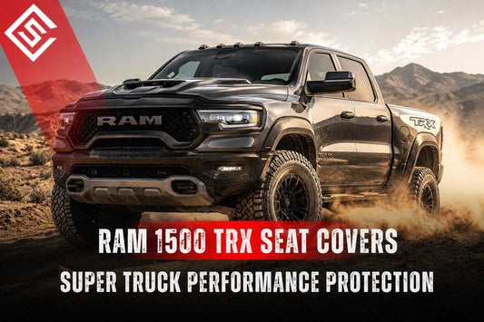 Ram 1500 TRX truck showcasing performance focused seat cover protection for off road driving and defense against damage.