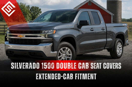 Gray Silverado 1500 Double Cab showcasing custom seat cover fitment for extended-cab interior protection and durability.
