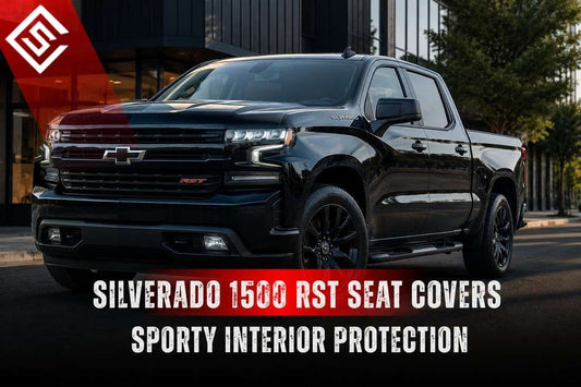Chevrolet Silverado 1500 RST with custom-fit seat covers designed to protect the interior and complement its sporty styling.