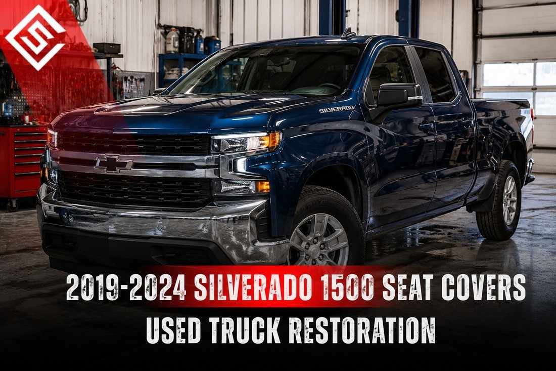 Blue 2019-2024 Chevrolet Silverado 1500 highlighting seat covers for restoring worn interiors on used trucks guide