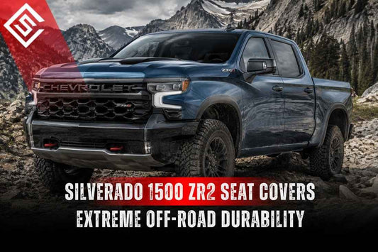 Chevrolet Silverado 1500 ZR2 with custom seat covers for extreme off-road durability and interior protection daily.