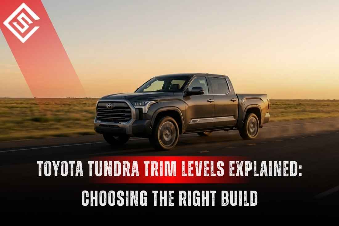 2026 Toyota Tundra on open road with trim levels guide theme for choosing the right truck build and seat protection.